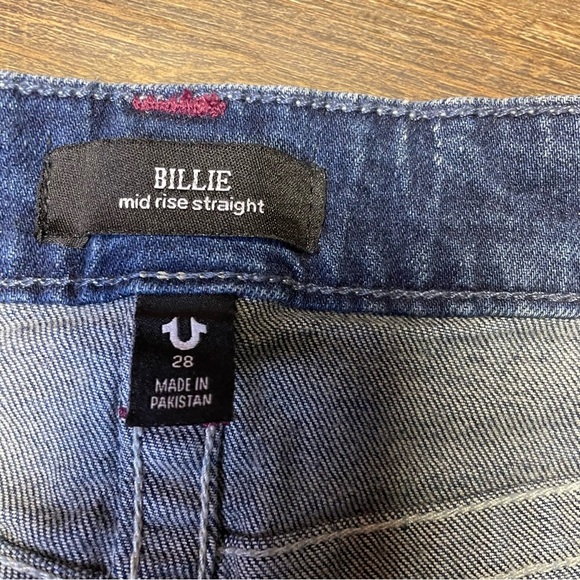 True Religion Billie Mid Rise Straight Jeans Pink Stitch Pockets Women’s 28x33 - Picture 6 of 11